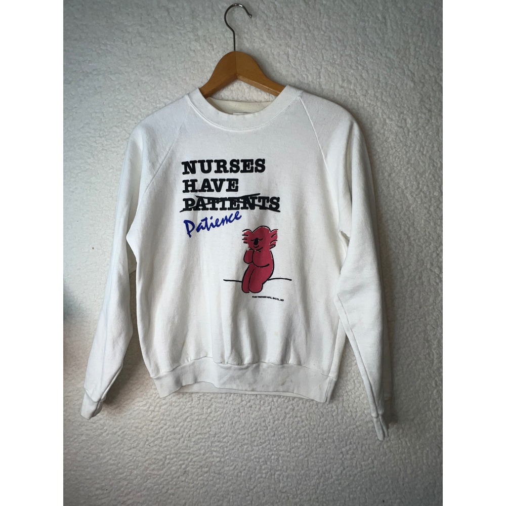 VTG 1987 Premier Nurses Have Patience Koala Sweatshirt White Raglan Women S/M